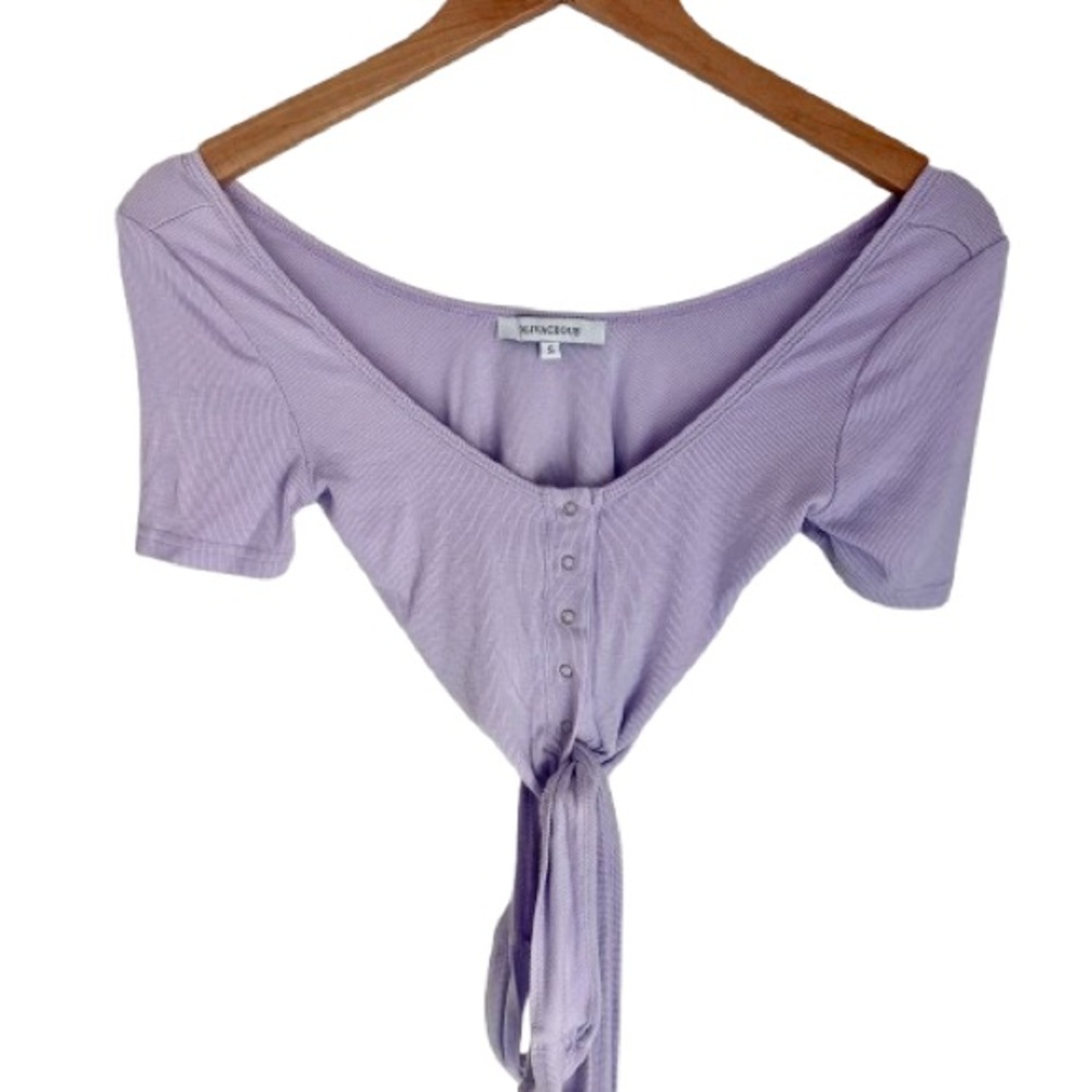 Olivacious Lavender-colored ribbed soft stretch Crop Top Short-sleeve Size Small